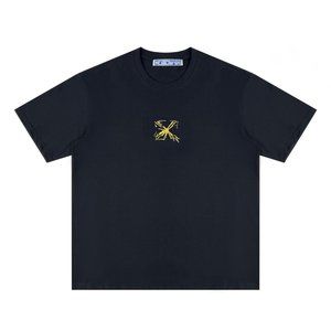 OFF WHIT Center Gold Small Warning Line Behind Large Warning Line Short Sleeve T